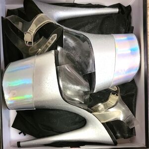 Pleaser 8 Inch Sandals Silver Hologram Size 8